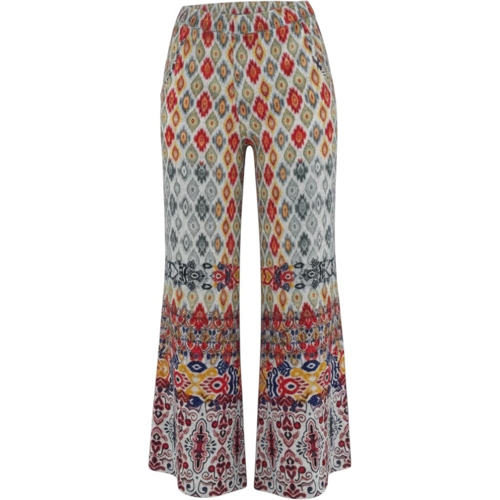 Tolani Collection Wide Leg‎ Silk-Like Ikat Medallion Print Boho Pants Small